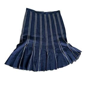 Acorns Skirt Womens 14 Navy Blue White Stripe Panel Flare Hem Modest Retro Boho